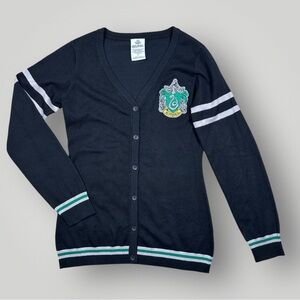 Harry Potter Slytherin Cardigan Sweater Medium Wizarding World Crest Varsity